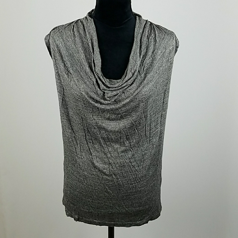 Zara W&B Collection women S gray sleeveless shirt faux leather trim grunge‎